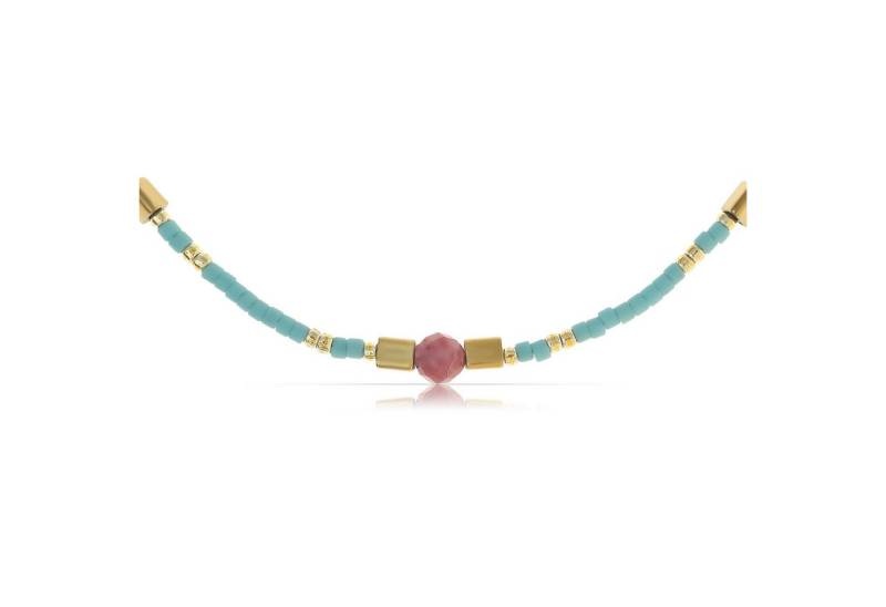 Made by Nami Perlenkette Damen Halskette Bunt Perlen Edelstein verstellbar wasserfest Boho-Stil, aus Edelstein – Sommerlich – mit Verlängerung – für empfindliche Haut von Made by Nami