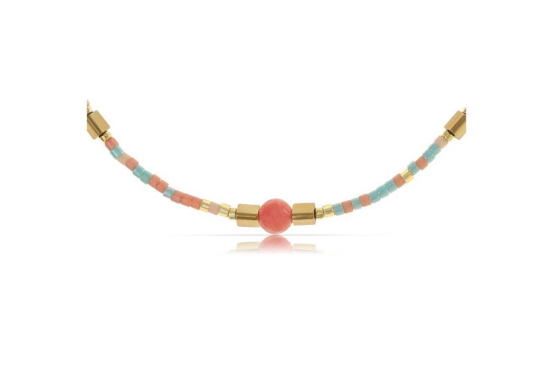 Made by Nami Perlenkette Damen Halskette Bunt Perlen Edelstein verstellbar wasserfest Boho-Stil, aus Edelstein – Sommerlich – mit Verlängerung – für empfindliche Haut von Made by Nami