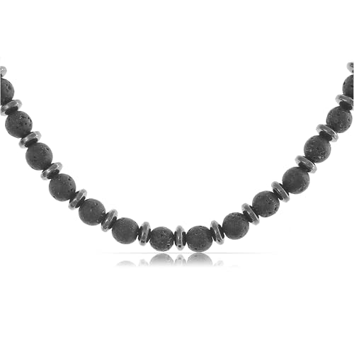 Made by Nami Perlenkette Herren aus Lavastein Perlen Geschenk Mann 40 + 5 cm Surfer Halskette Herren Surfer Schmuck Wasserfest & Hypoallergen von Made by Nami