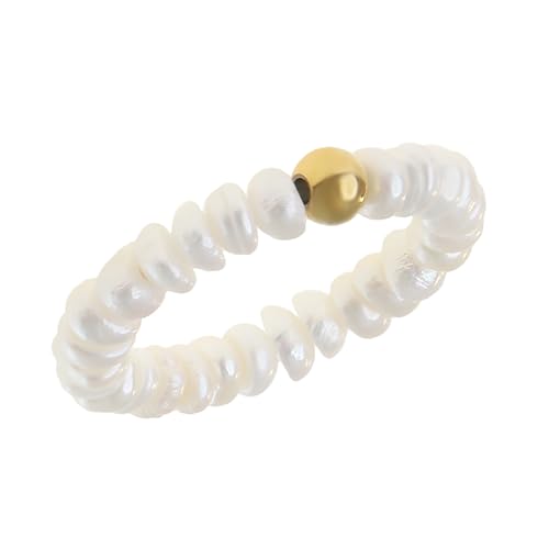 Made by Nami Perlenring Elastisch mit echten Süßwasserperlen Elastischer Ring mit Perlen Wasserfester Schmuck Boho Schmuck Damen (Gold/Süßwasserperlen) von Made by Nami