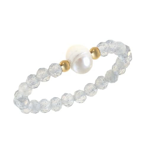 Made by Nami Perlenring Elastisch mit echten Süßwasserperlen Elastischer Ring mit Perlen Wasserfester Schmuck Boho Schmuck Damen (Weiß/Süßwasserperle) von Made by Nami