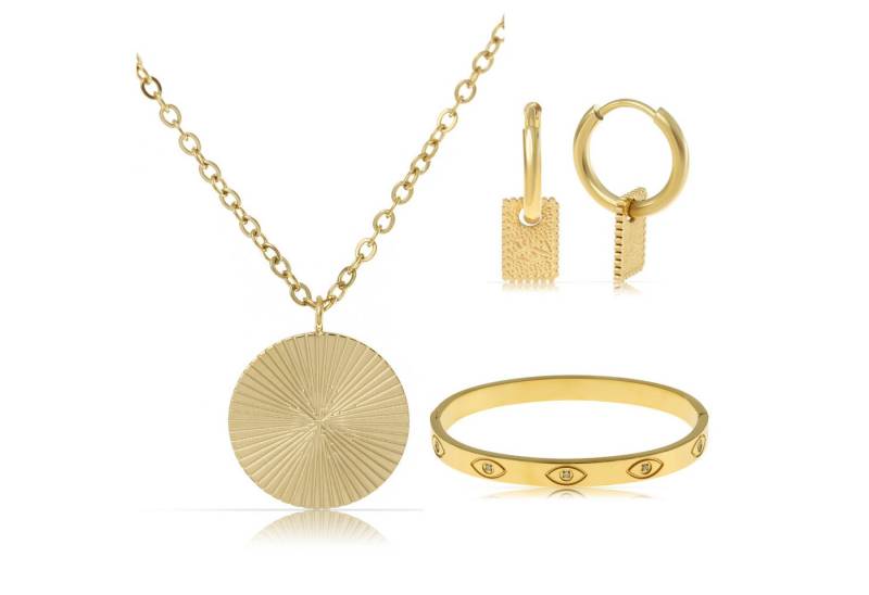 Made by Nami Schmuckset Mehrteilig Damen Gold aus Edelstahl Wasserfest, Halskette + Armreif + Ohrringe - Hypoallergen - Wasserfest von Made by Nami