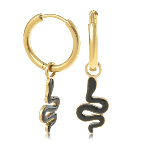 Made by Nami Set Creolen Gold mit Schlangen Anhänger Ohrringe Chirurgenstahl Damen Statement Ohrringe Hängend Festival Schmuck (Schwarz) von Made by Nami