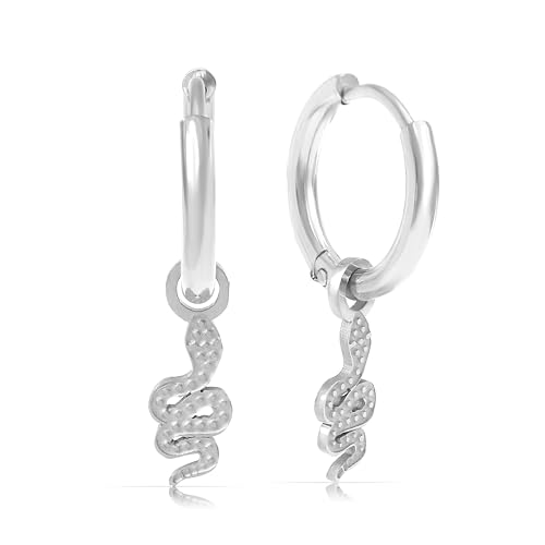 Made by Nami Set Ohrringe Hängend Damen mit Schlangen Anhänger aus Chirurgischem Edelstahl Hypoallergen & Wasserfest Creolen mit Anhänger Schlangen Ohrringe (Silber) von Made by Nami