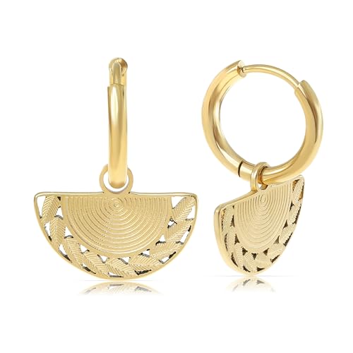 Made by Nami Set Ohrringe Hängend Silber oder Gold mit Fächerförmiger Anhänger aus Chirurgischem Edelstahl Hypoallergen & Wasserfest Ohrringe Boho Schmuck Damen (Gold) von Made by Nami