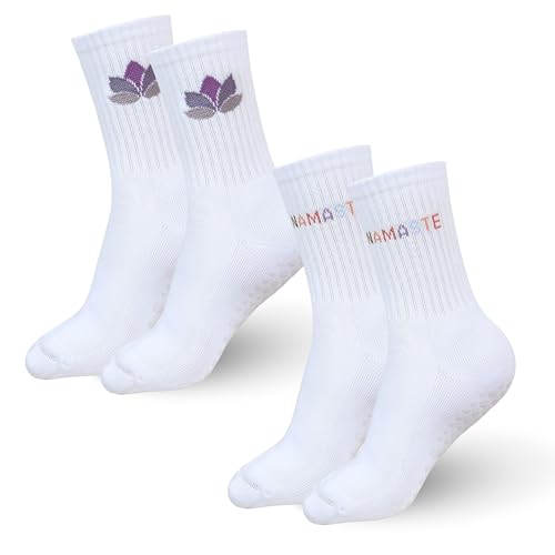 Made by Nami Set Pilates Socken Anti Rutsch Stoppersocken Damen 35-42 Yoga Kleidung Damen (2 Paar Namaste + Lotus) von Made by Nami