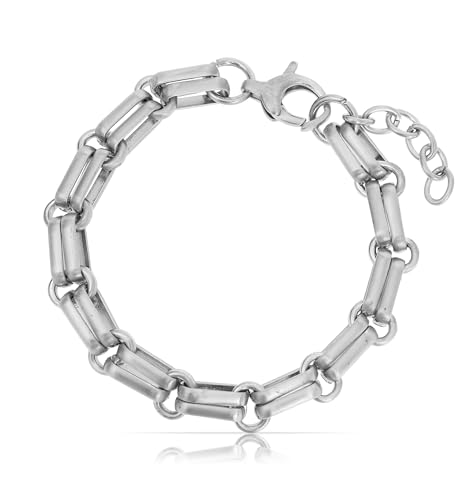 Made by Nami Silber Armband Herren Ankerarmband mit doppelter Reihe Eckig Edelstahl 18 + 4 cm Länge Wasserfester Schmuck (Eckig Doppelreihig) von Made by Nami