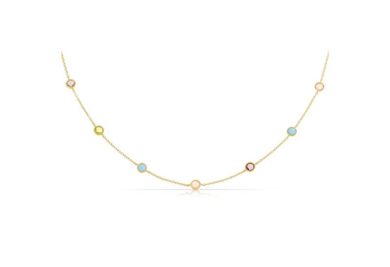 Made by Nami Silberkette Damen Gold mit bunten Edelsteinen aus Sterling Silber 40 + 5 cm, Kette Damen Hypoallergen Wasserfester Schmuck von Made by Nami