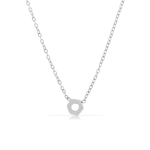 Made by Nami Silberne Halskette Damen mit Sechseck Anhänger aus Edelstahl Geschenke für Frauen Mutter Tochter Geschenk Freundschaftskette (Sechseck Anhänger) von Made by Nami