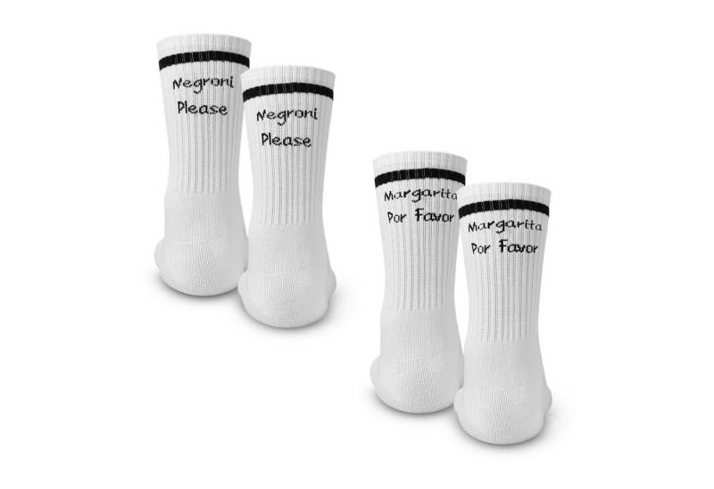 Made by Nami Socken Crew Socks 2-er Set aus Baumwolle, Herren & Damen (Set, 2 Paar) Weiße Retro Tennis Socken mit Sprüchen, "Margarita"-"Negroni" von Made by Nami