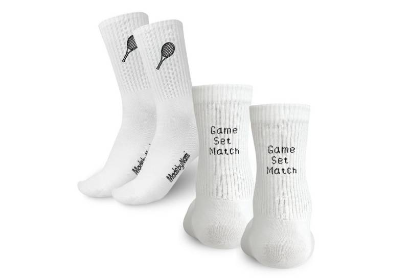 Made by Nami Socken Tennissocken weiß 2er Set mit Stickerei Game Set Match Größe 38–44 von Made by Nami