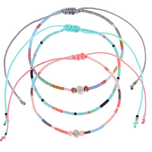 Made by Nami Perlen Armband 3er Set Damen & Mädchen - 3X Surfer Armband - 100% Wasserfest & Verstellbar - Bunte Freundschaftsarmbänder - Geschenk Beste Freundin - Festival Accessoires (Blumen) von Made by Nami