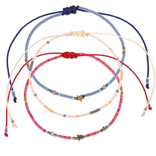 Made by Nami Perlen Armband 3er Set Damen & Mädchen - 3X Surfer Armband - 100% Wasserfest & Verstellbar - Bunte Freundschaftsarmbänder - Geschenk Beste Freundin - Festival Accessoires (Sterne) von Made by Nami