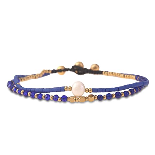 Made by Nami Surfer Fußkettchen mit Perlen Damen & Mädchen - Handmade Festival & Strand Accessoires - Goa Hippie Fußkette - Fußband Bunt Orientalisch (Blue Pearl) von Made by Nami