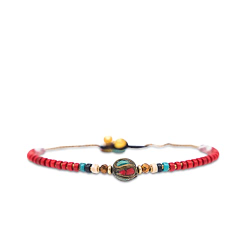 Made by Nami Surfer Fußkettchen mit Perlen Damen & Mädchen - Handmade Festival & Strand Accessoires - Goa Hippie Fußkette - Fußband Bunt Orientalisch (Red) von Made by Nami