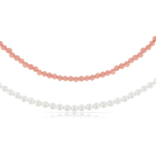 Made by Nami Zweireihige Perlenkette Damen mit Süßwasserperlen 40 + 5 cm Mulitlayered Halskette Damen aus Chirurgischem Edelstahl Hypoallergen & Wasserfest Perlen-Schmuck (Rot) von Made by Nami