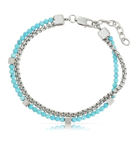 Made by Nami Zweireihiges Armband Herren mit Perlen in Silber und Türkis Wasserfester Schmuck 18 + 4 cm Länge Geschenke für Männer (Türkis) von Made by Nami