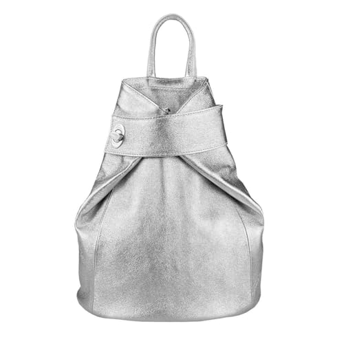 Made in Italy OBC Damen echt Leder Rucksack Daypack Lederrucksack Tasche Schultertasche Ledertasche Handgepäck Nappaleder Reiserucksack Shopper Silber von Made in Italy