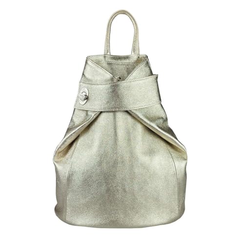 OBC Made in Italy Damen echt Leder Rucksack Daypack Lederrucksack Tasche Schultertasche Ledertasche Handgepäck Nappaleder Reiserucksack Shopper Gold von Made in Italy
