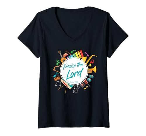 Damen Praise The Lord – Psalm 150:6 Christian Church Worship Color T-Shirt mit V-Ausschnitt Damen Praise The Lord – Psalm 150:6 Christian Church Worship Color T-Shirt mit V-Ausschnitt von Made to Worship – Christian Praise & Bibles Verse