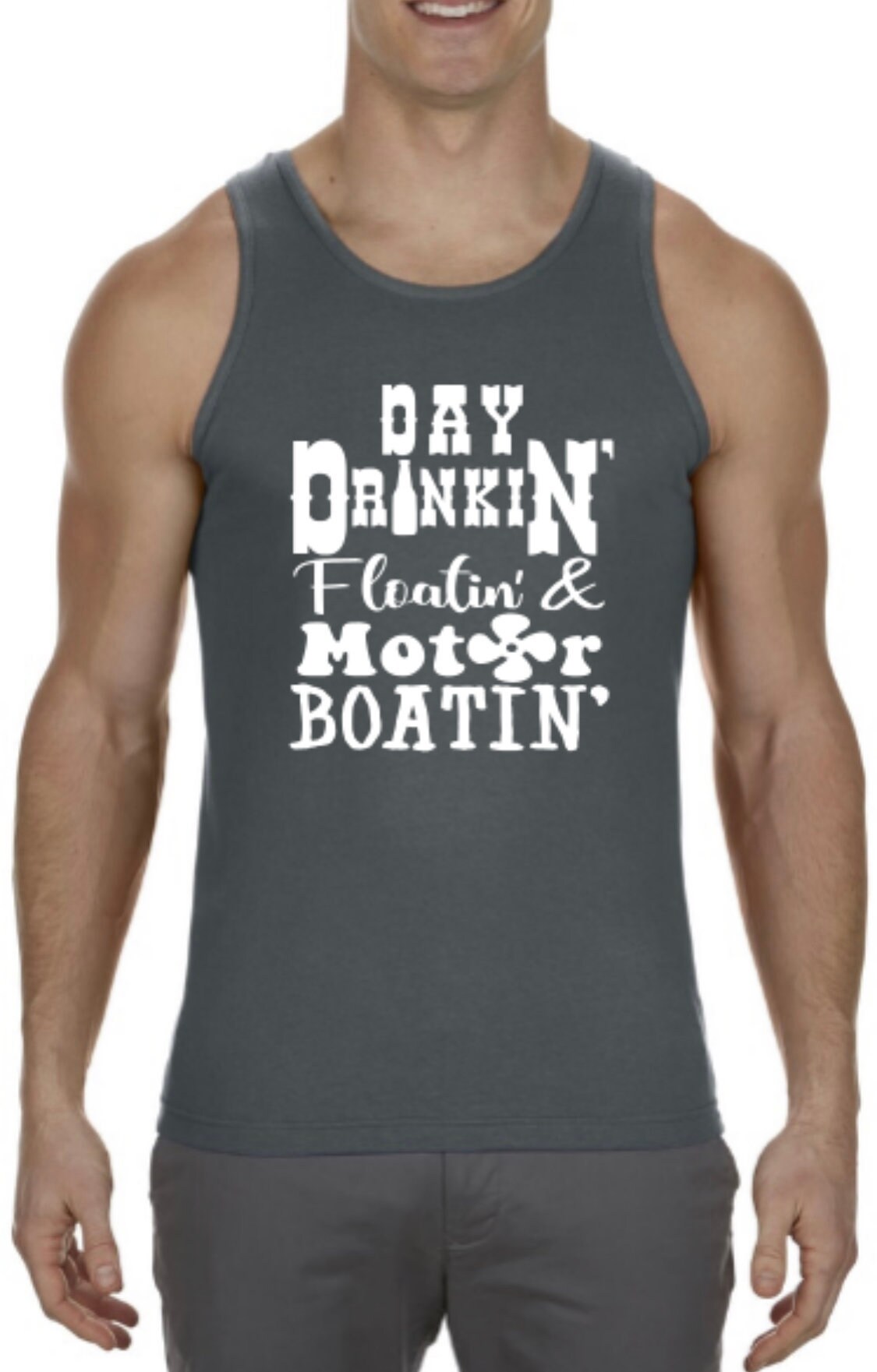 Day Drinkin "Floatin' Motor Boatin "Tank Top - Herren Tank Rafting Schlauchtank Sommerparty Camping Lustiger von MadeBetterbyBacon