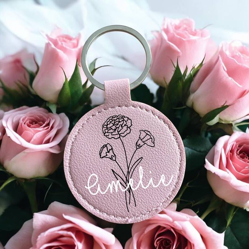 Personalisierter Schlüsselanhänger | Geburtsblume & Name Blumendesign Geschenk Für Frauen Pastell Kunstleder Anhänger von MadeByAnnK
