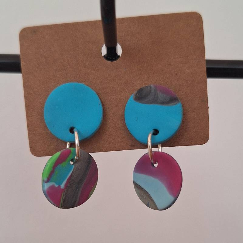 Handgemachte Statement-Ohrringe Aus Polymer Clay - Marmoroptik in Blau, Pink, Grün & Braun von MadeByBrandysBlondie