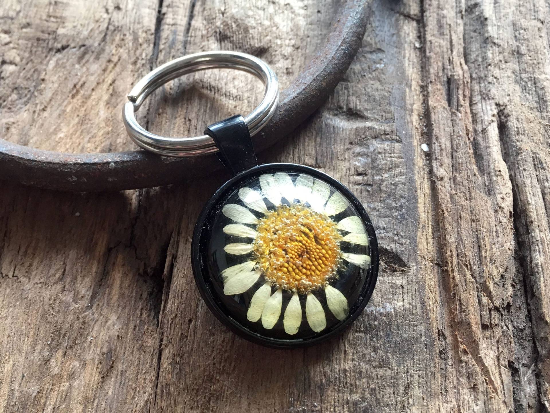 Schlüsselanhänger Schwarz Mit Echter Margerite Schlüsselanhänger Schwarz Mit Echter Margerite von MadeByChristineNL