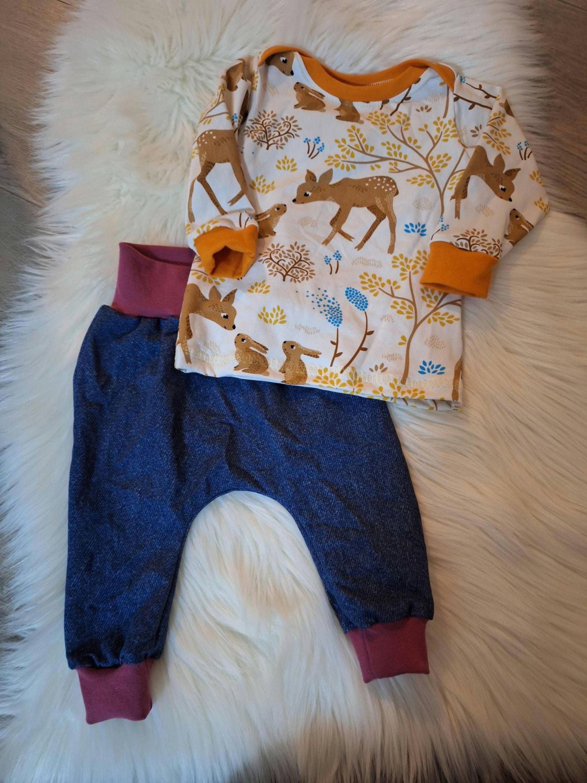 Baby-Set Pumphose Und Langarmshirt 62-68, Junge, Mädchen, Pullover Hose, Geburt, Babygeschenk, Taufgeschenk, Wald, Reh, Natur, Tiere von MadeByNaehwichtel