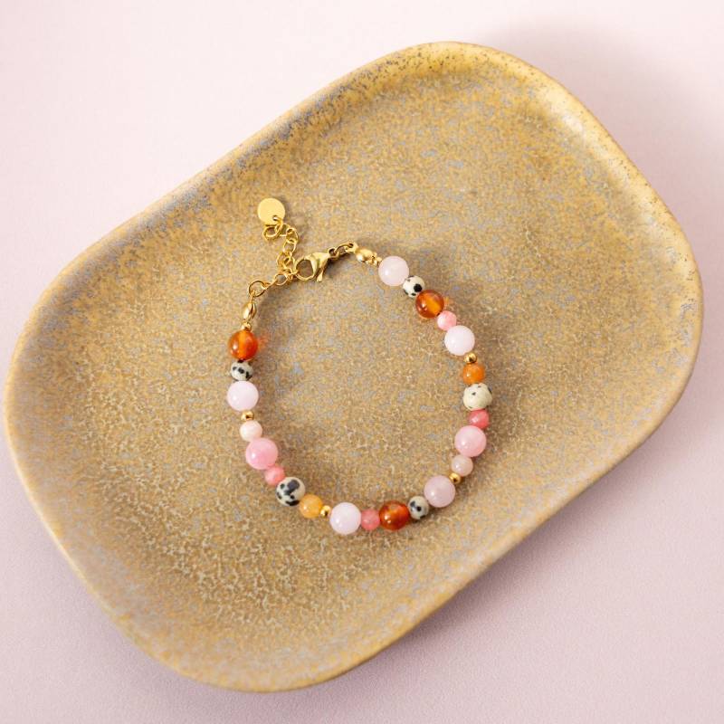 Buntes Perlenarmband in Rosa Und Orange - Edelsteinarmband Mit Dalmatinerjaspis, Karneol & Edelstahl von MadeByResa
