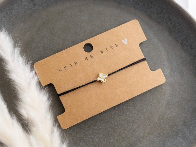 Filigranes Glücksarmband Mit Kleeblatt Aus Perlmutt | Verstellbar Schiebeknoten Viele Bandfarben Glücksbringer & Geschenk von MadeByResa