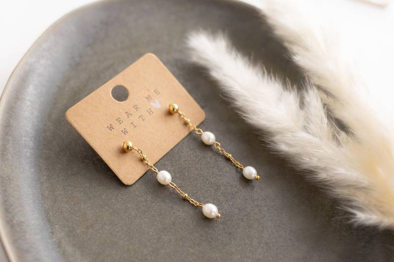 Handgemachte Hängeohrringe Aus Süßwasserperlen Und Edelstahl Ohrsteckern, Lange Perlenohrringe Hängend, Brautschmuck, Madebyresa von MadeByResa