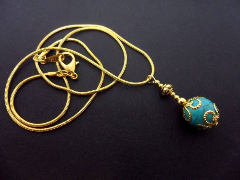 Goldfarbe Türkis Perlen Anhänger Halskette Goldfarbe Türkis Perlen Anhänger Halskette von MadeInEngland63