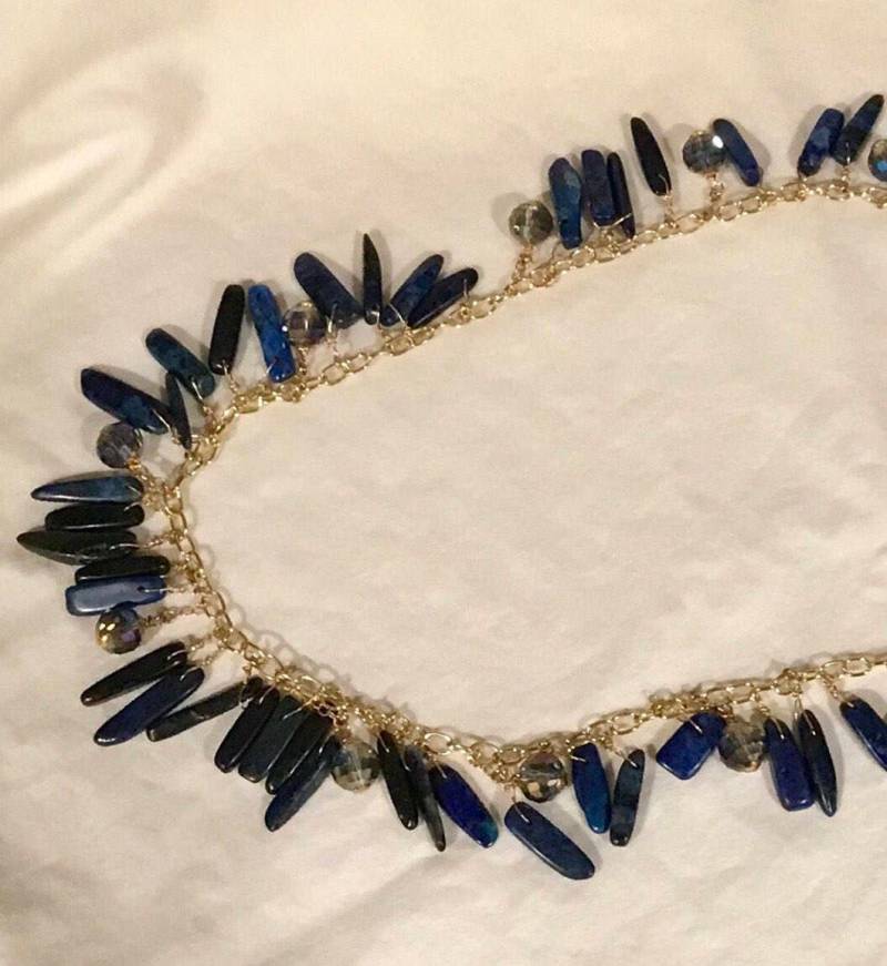 Lapis Edelstein Chips Und Kristall Perlen Lange Goldkette Schmuck Anweisung Halskette von MadeMarianJewelry
