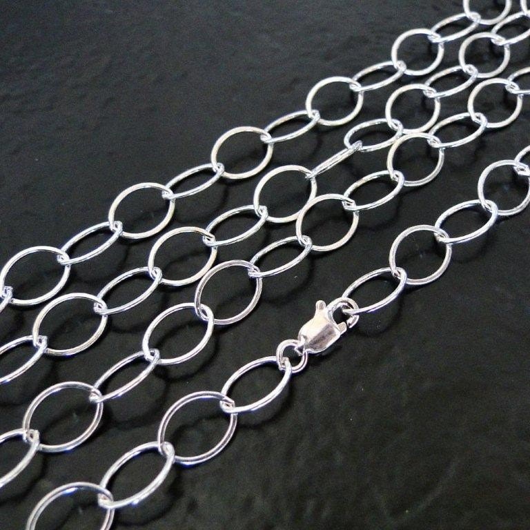 Extra Lange 52 Zoll Sterling Silber Kette Mit Karabinerverschluss - 8.8x6.6 Mm Oval Links, C58 von MadeOfMetal