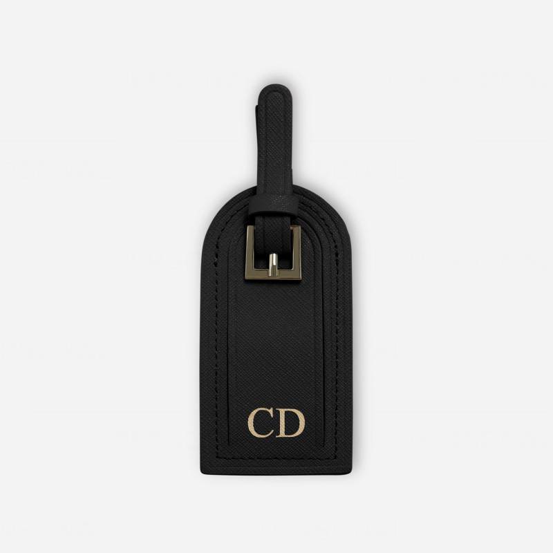 Personalisierter Kofferanhänger Aus Schwarzem Saffiano Leder Mit Monogramm Reisegeschenk von MadePersonalCo