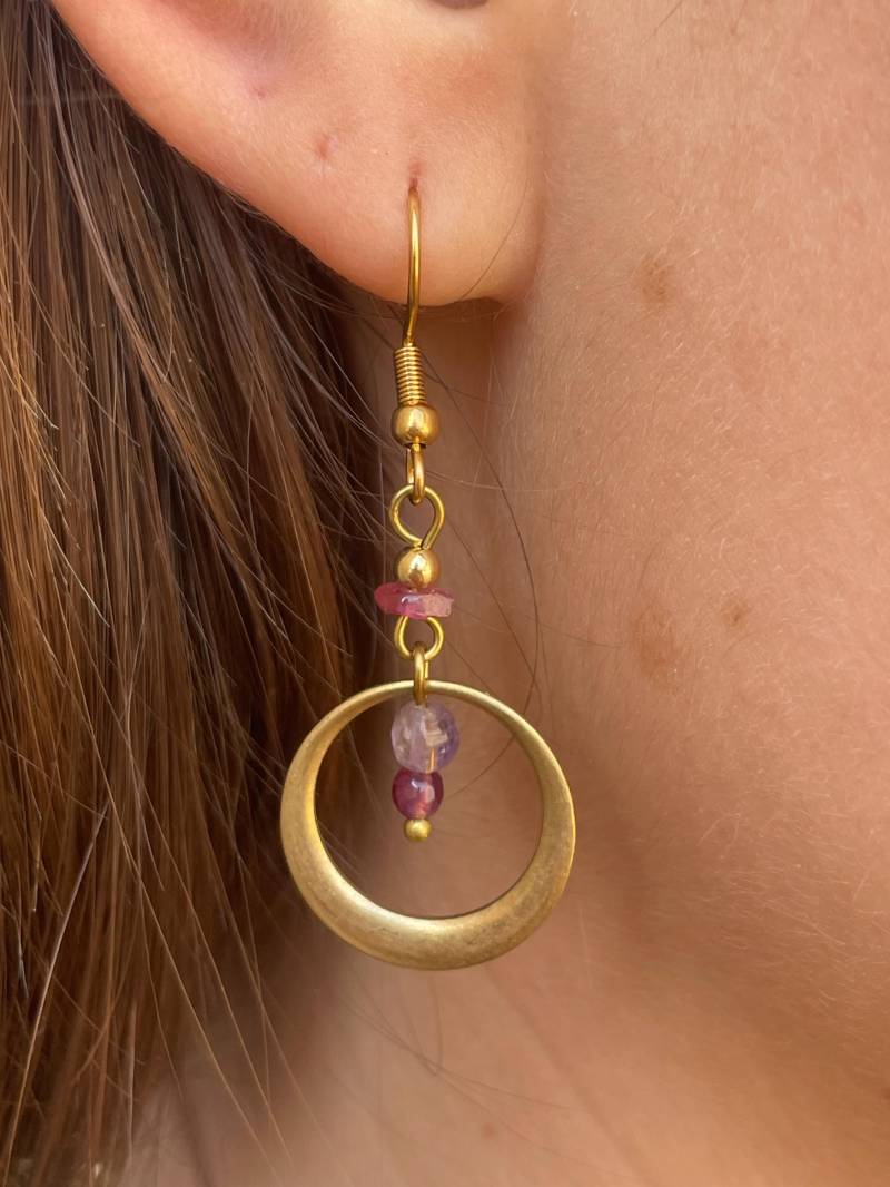 Flora Ohrringe Boho Messing & Turmalin, Natursteinperlen - Natürliche Eleganz, Handgemachter Schmuck, Perfektes Geschenk, Edelstahl von MadebyAnnaJewelry