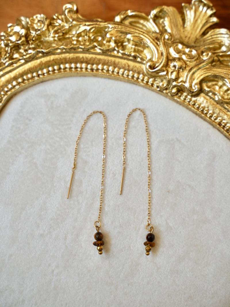 Lina Ohrringe Tigerauge, Edelstahl, Kettenohrringe - Mit Natürlicher Eleganz Für Den Alltag Und Besondere Anlässe, Als Geschenk von MadebyAnnaJewelry