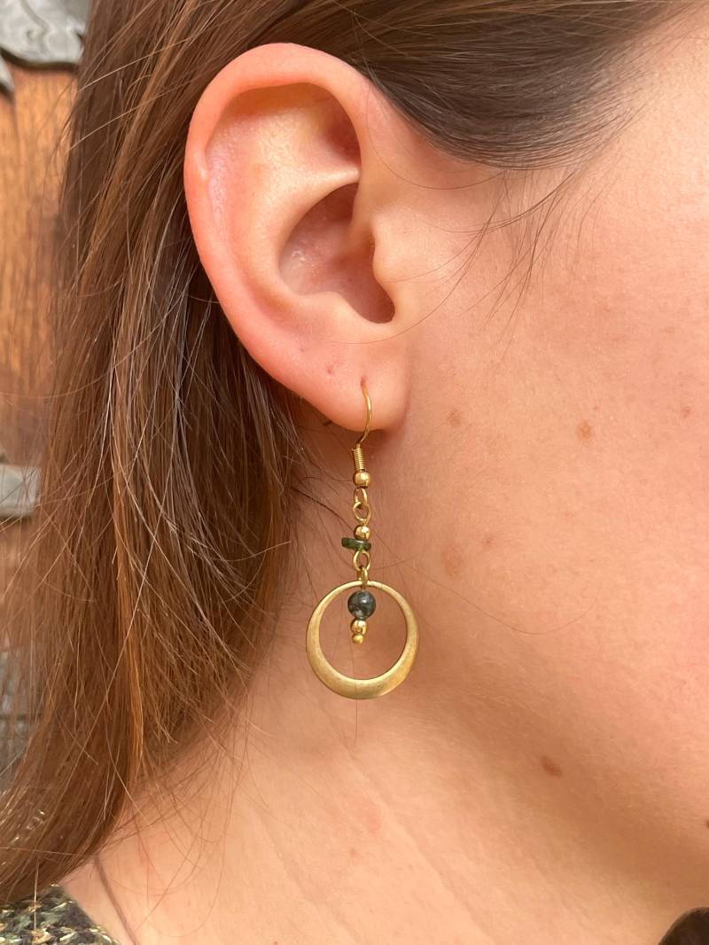Natura Ohrringe Boho Messing & Jaspis Stein, Achat Stein - Natürliche Eleganz, Unisex Schmuck, Handgemacht, Perfektes Geschenk von MadebyAnnaJewelry