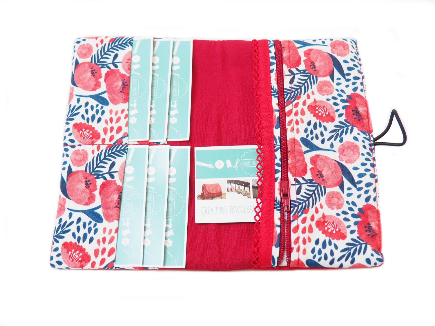 Geldbörse Frau Begleiter Kunstleder Leuchtend Rot Stoff Bedruckt Mohn von MadebyClaireRainette