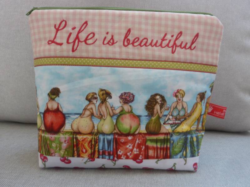 Maritime Kosmetiktasche Life Is Beautiful Fruit Ladies Strandliebe Gestickter Text Badenixen von MadebyHeidiRohrmoser