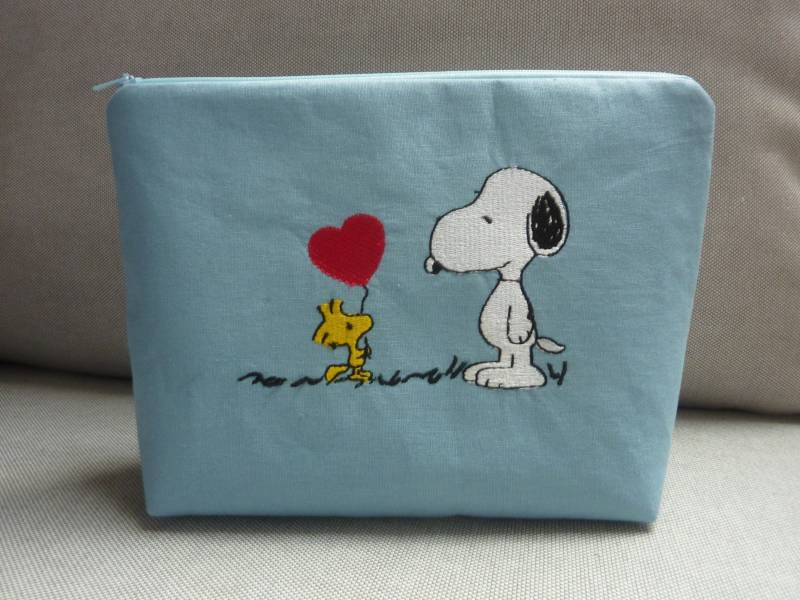 Snoopy Und Woodstock Kosmetiktasche I Love You von MadebyHeidiRohrmoser