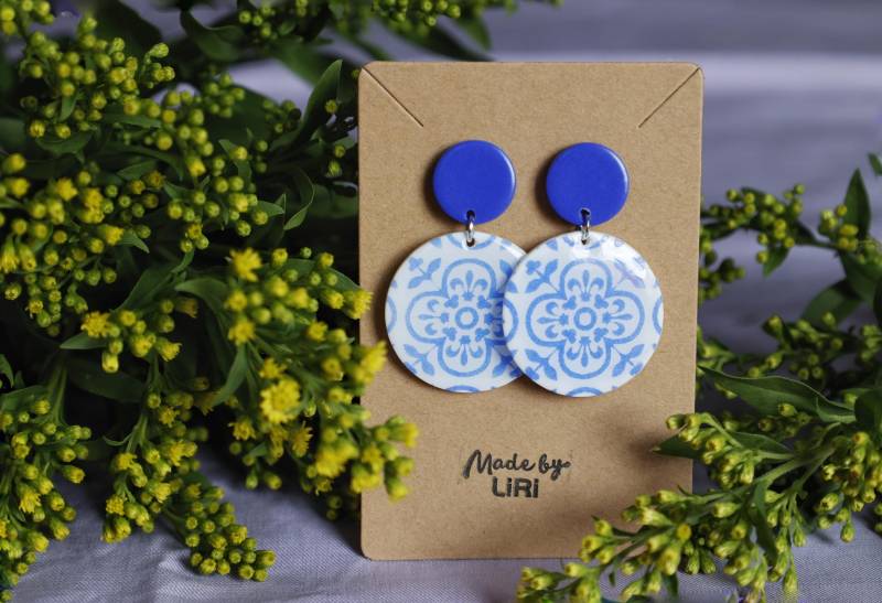 Ohrringe Große Runde Fliesen Blau | 925 Sterling Silber Ohrringe Große Runde Fliesen Blau | 925 Sterling Silber von MadebyLiri