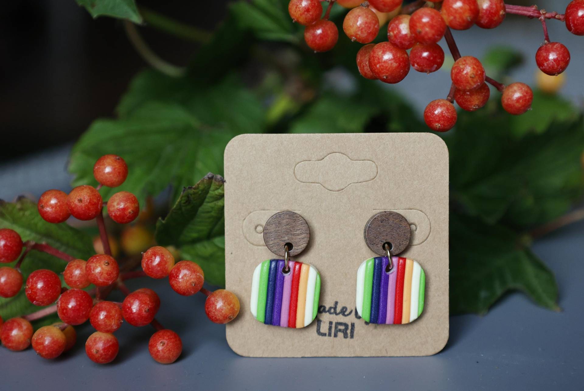 Ohrringe Quadratisch Regenbogen Mit Holz Ohrringe Quadratisch Regenbogen Mit Holz von MadebyLiri