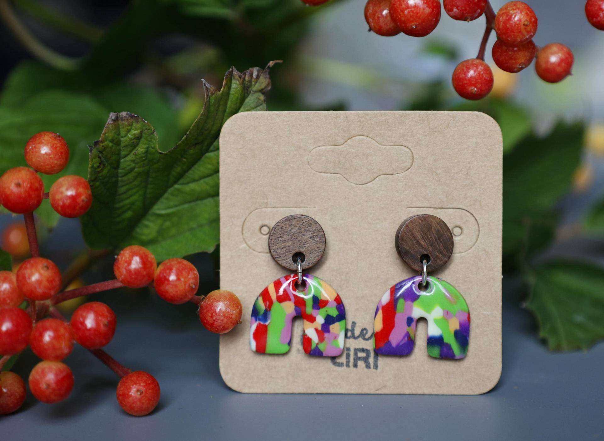 Ohrringe Regenbogen Kunterbunt Mit Holz | 925 Sterling Silber Ohrringe Regenbogen Kunterbunt Mit Holz | 925 Sterling Silber von MadebyLiri