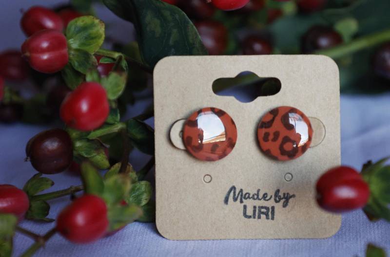 Ohrstecker Maxi Rund Leo Rost/Schwarz | 925Er Sterling Silber von MadebyLiri