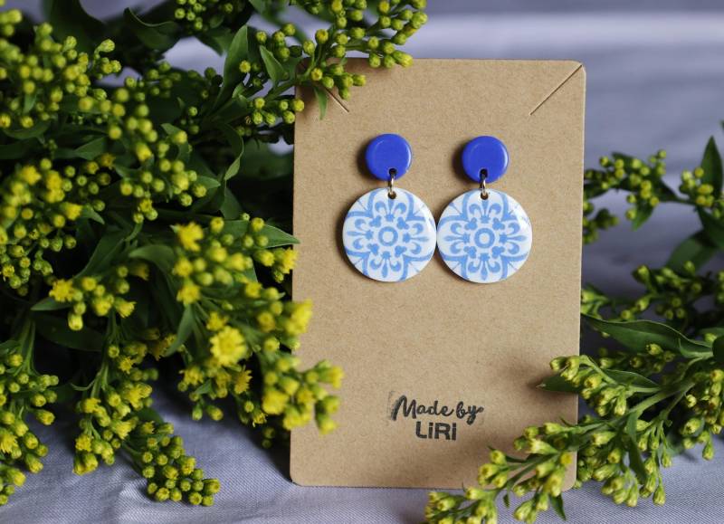 Statement-Ohrringe Fliesen-Optik Blau | 925 Sterling Silber, Vergoldet Statement-Ohrringe Fliesen-Optik Blau | 925 Sterling Silber, Vergoldet von MadebyLiri