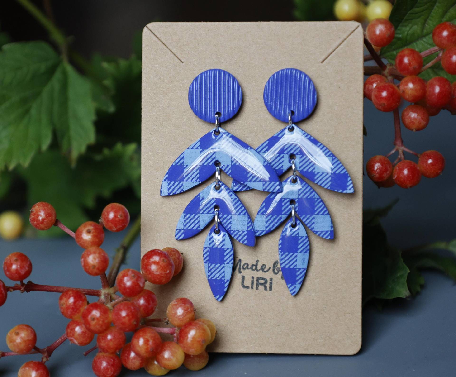 Statement-Ohrringe Gingham Karo Blau | 925 Sterling Silber Statement-Ohrringe Gingham Karo Blau | 925 Sterling Silber von MadebyLiri