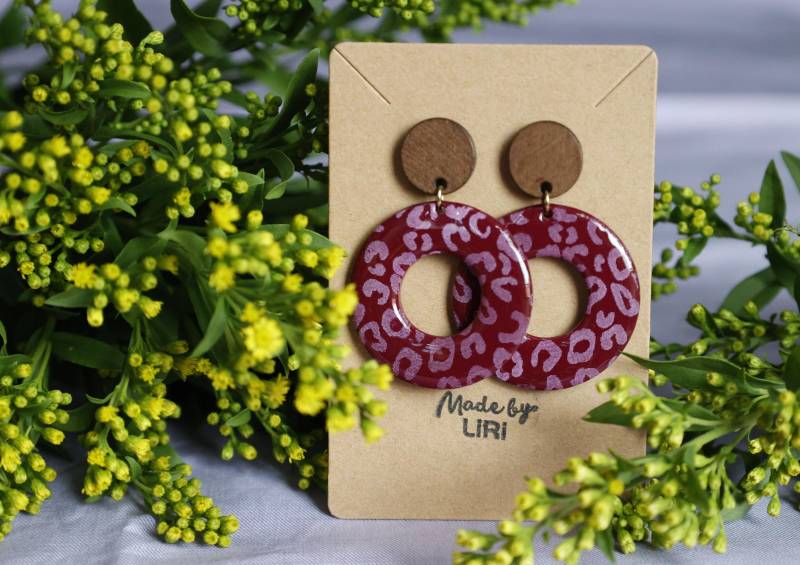 Statement-Ohrringe Leo Bordeaux-Rot Kreis | 925 Sterling Silber, Vergoldet von MadebyLiri