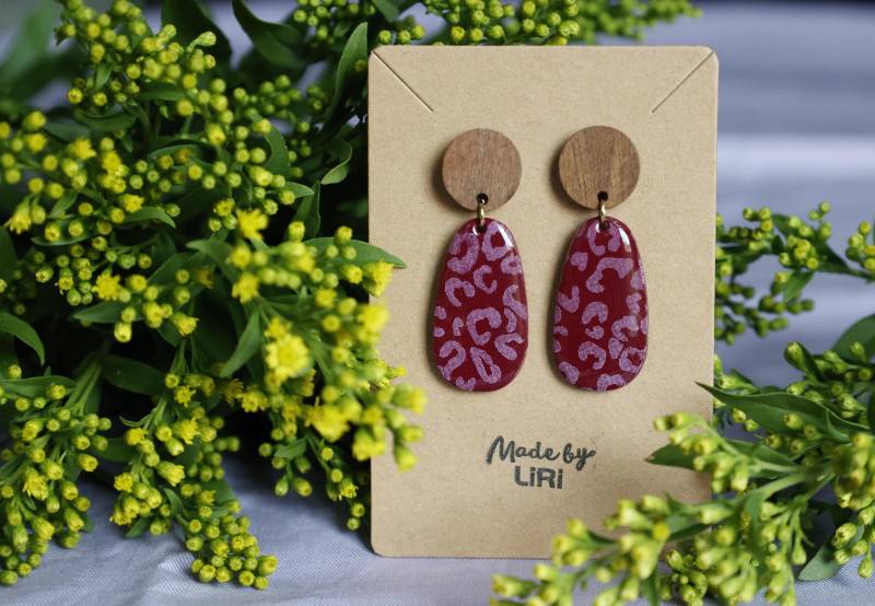 Statement-Ohrringe Leo Bordeaux-Rot Mit Holz | 925 Sterling Silber, Vergoldet Statement-Ohrringe Leo Bordeaux-Rot Mit Holz | 925 Sterling Silber, Vergoldet von MadebyLiri